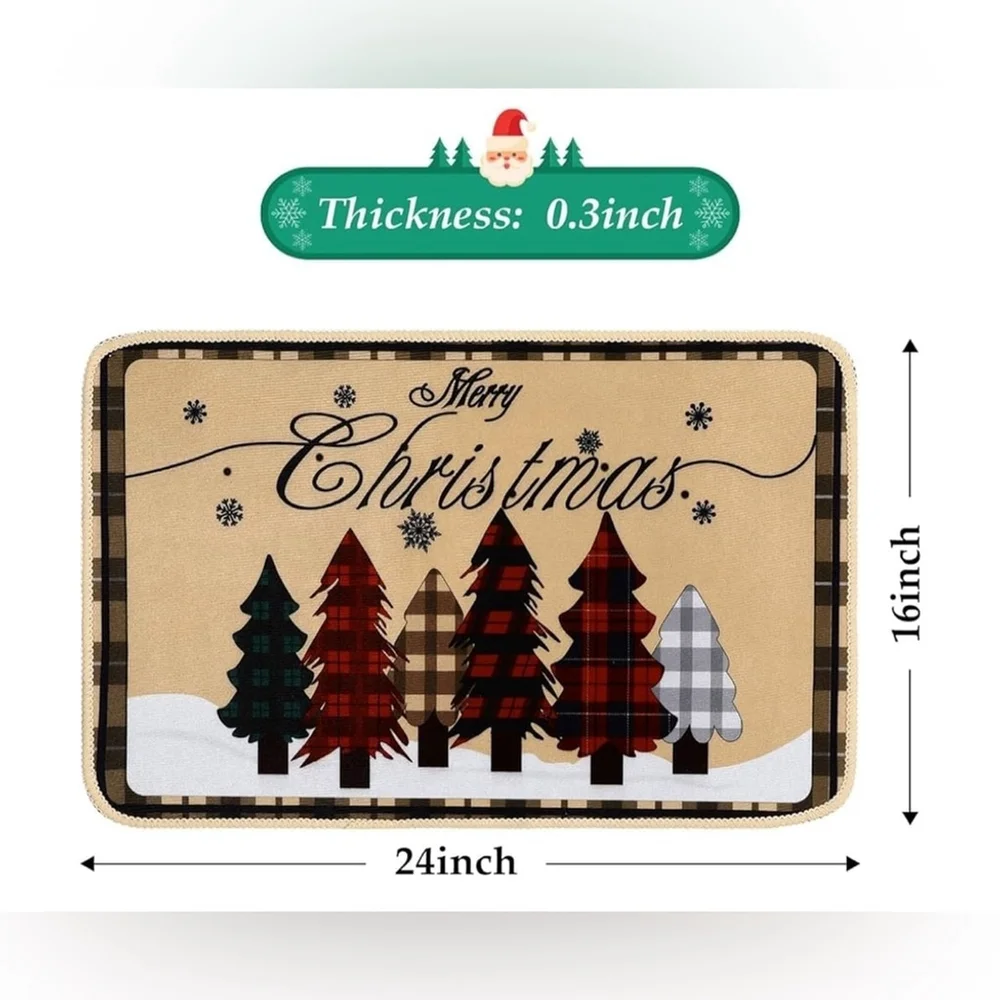 NEW Merry Christmas Trees Winter Doormat Bath Mat Rug Non-Slip 16x24”